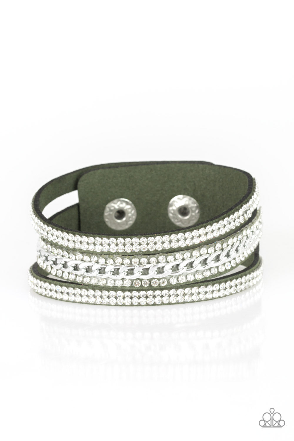 Rollin In Rhinestones - Green Paparazzi Accessories - VJ Bedazzled Jewelry