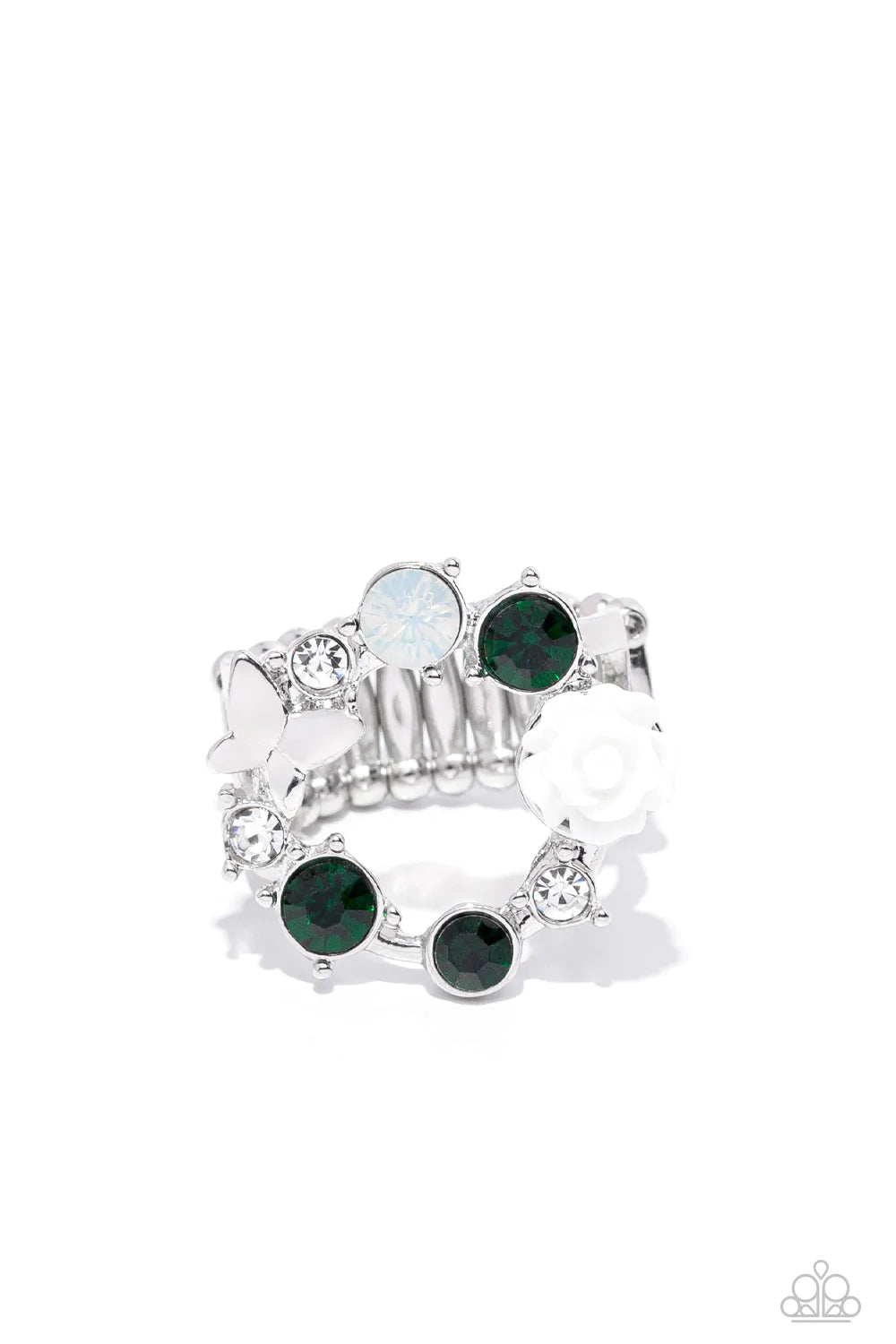 Butterfly Bustle - Green Ring - Paparazzi Accessories - VJ Bedazzled Jewelry