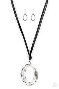 Long OVAL-due - Black Paparazzi Accessories - VJ Bedazzled Jewelry