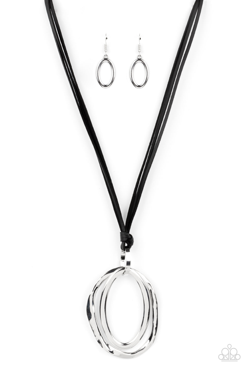 Long OVAL-due - Black Paparazzi Accessories - VJ Bedazzled Jewelry