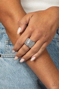 Edgy Effulgence - White Paparazzi Accessories - VJ Bedazzled Jewelry