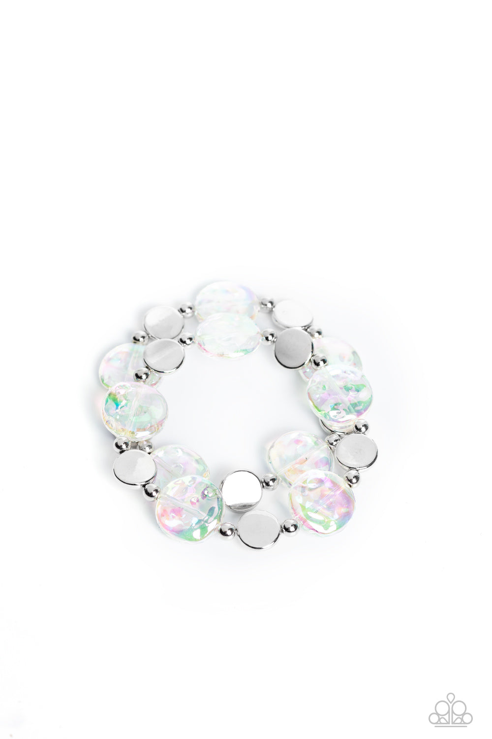Discus Throw - White Paparazzi Accessories - VJ Bedazzled Jewelry