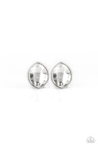 Movie Star Sparkle - White Clip-on Earrings - VJ Bedazzled Jewelry