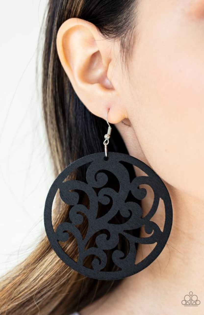 Fresh Off The Vine - Black Wooden Earrings - VJ Bedazzled Jewelry